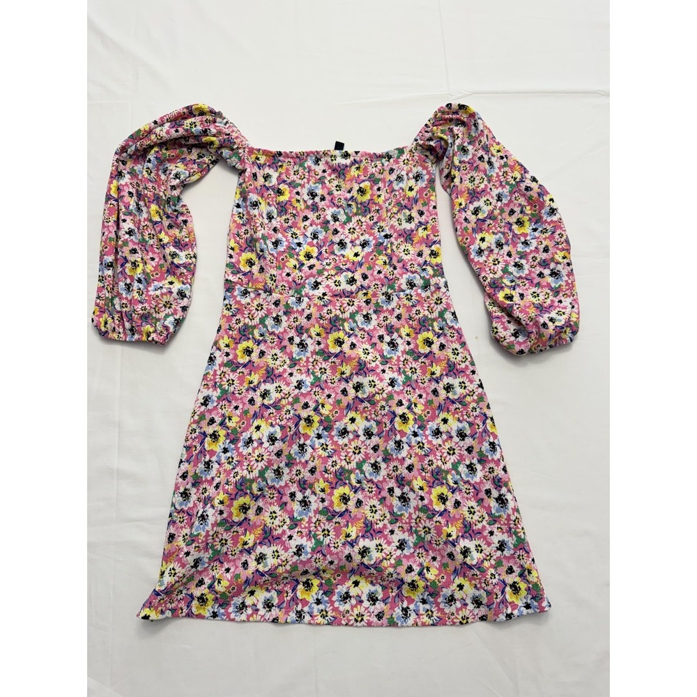 H&M‎ Dress Womens Small Pink Floral Off Shoulder Smocked Mini Sundress Boho